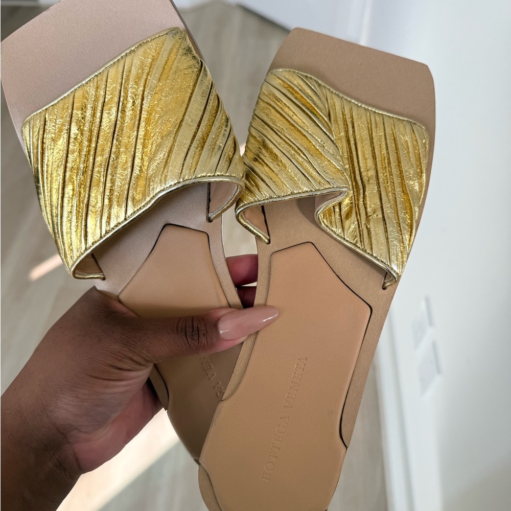 Bottega Veneta Gold Sandals with Geometric Design